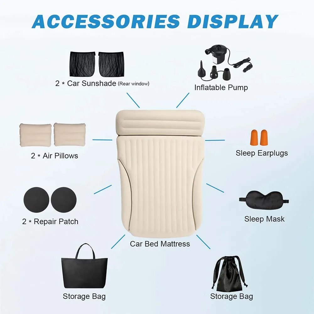 Durable Leakproof Air Mattress with Built‑In Pillow Pump Car Bed Complete Sleeping Accessories for SUV Minivan for Camping