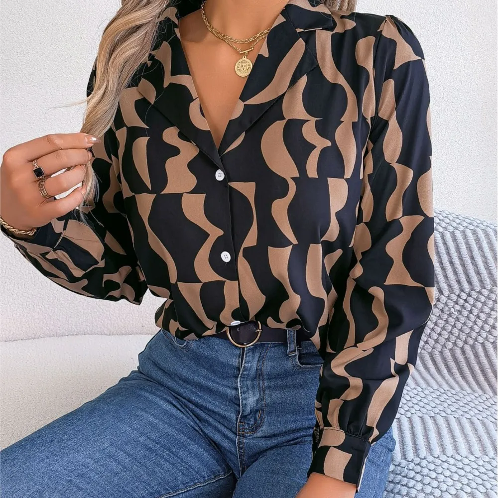 Elegant Women\'s Blouse Top 2024 Spring Autumn Contrasting Striped Suit Collar Long Sleeved Shirt Office Lady Cardigan Blouses