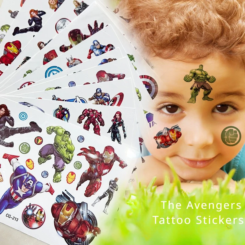 Marvel The Avengers Tattoo Stickers Anime Figures Kids Tattoo Stickers Cute Birthday Party Tattoo Sticker Water Transfer Sticker