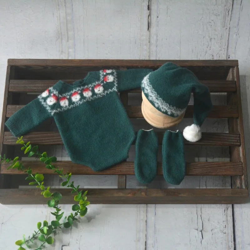 Newborn Photography Props Outfit Baby Photoshoot Knitted Christmas Hat  Clothing