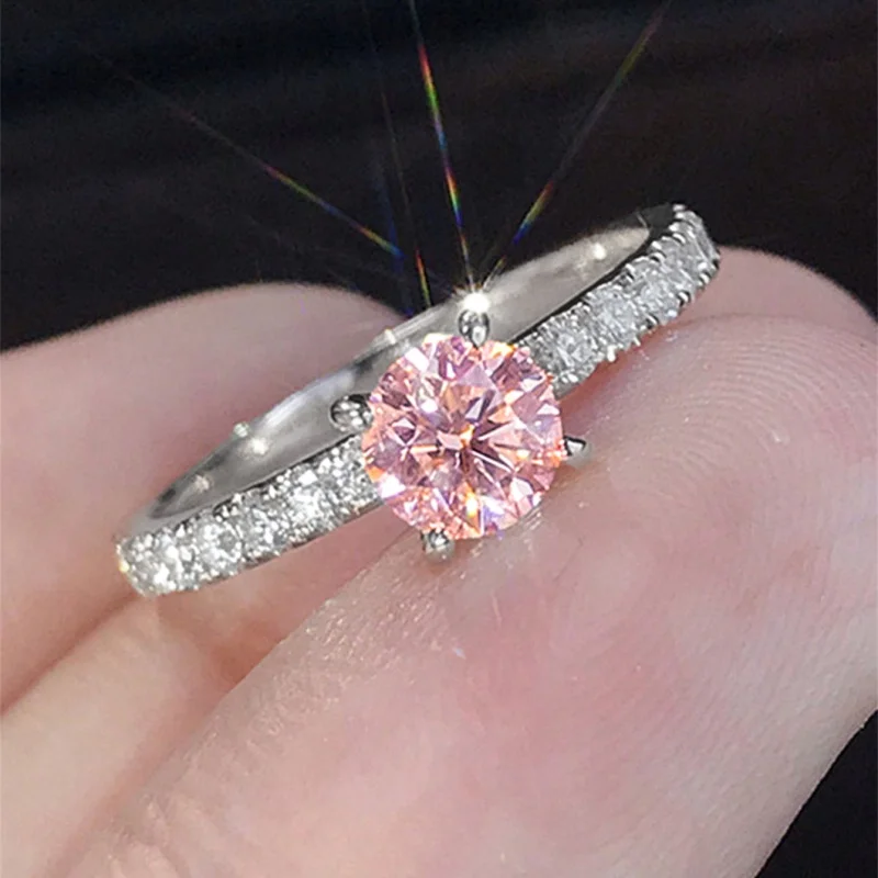 Huitan Klassisches 4-Krallen-Design, rund, Zirkonia, für Damen, Hochzeit, Verlobungsringe, 3 Farben erhältlich, zurückhaltender Brautschmuck, heißer Verkauf – Detail 19