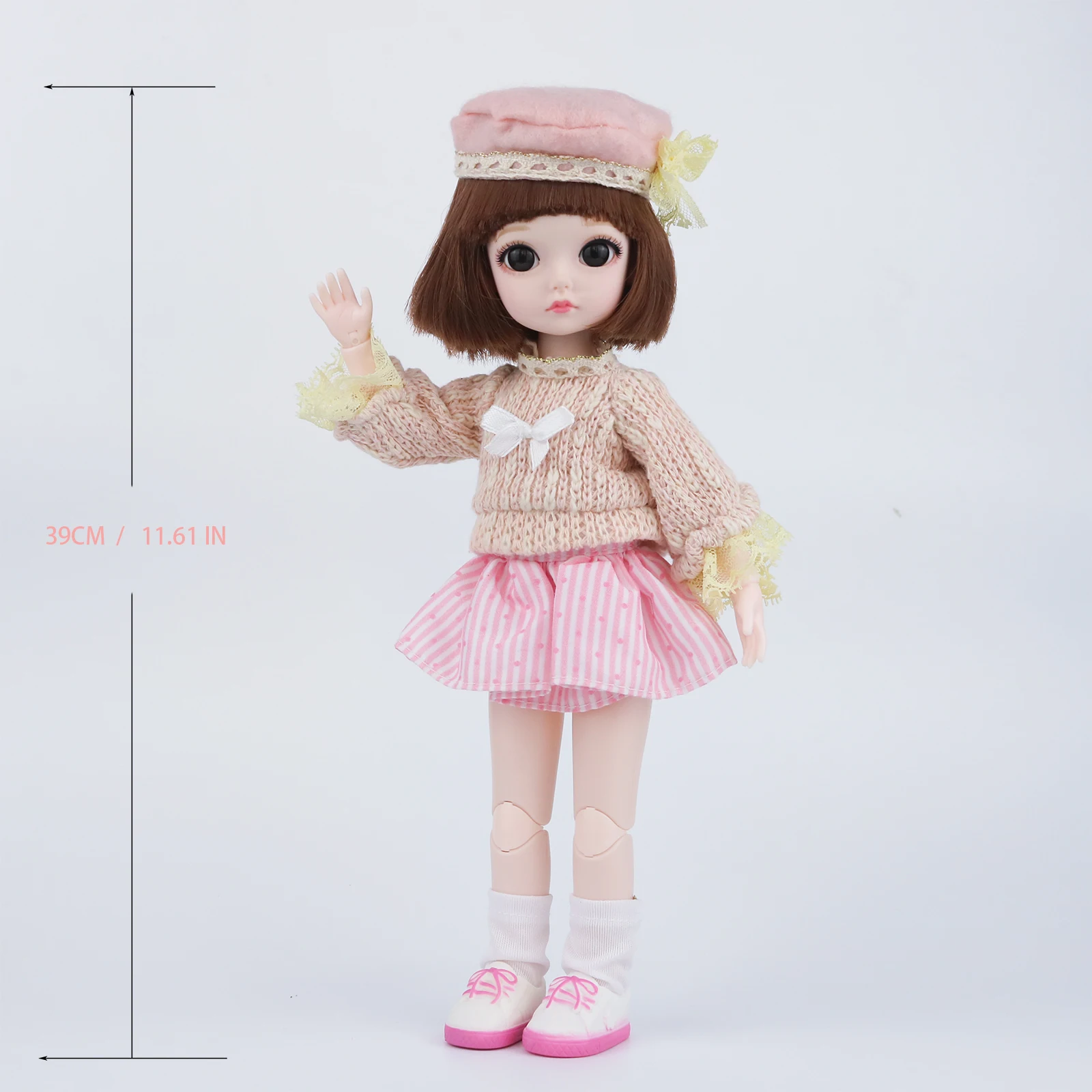 11.61 IN BJD Dolls 13 Movable Bendable Joints Charming 3D Eyes Dress Up Pink Princess Outfit Fashionable Dolly For Girl's Gift