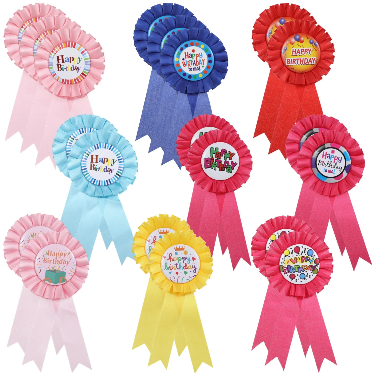 20Pcs Happy Birthday Award Ribbons Stylish Multicolor Tinplate Badge Pins Birthday Award Pins For Birthday Party Clothes Decor