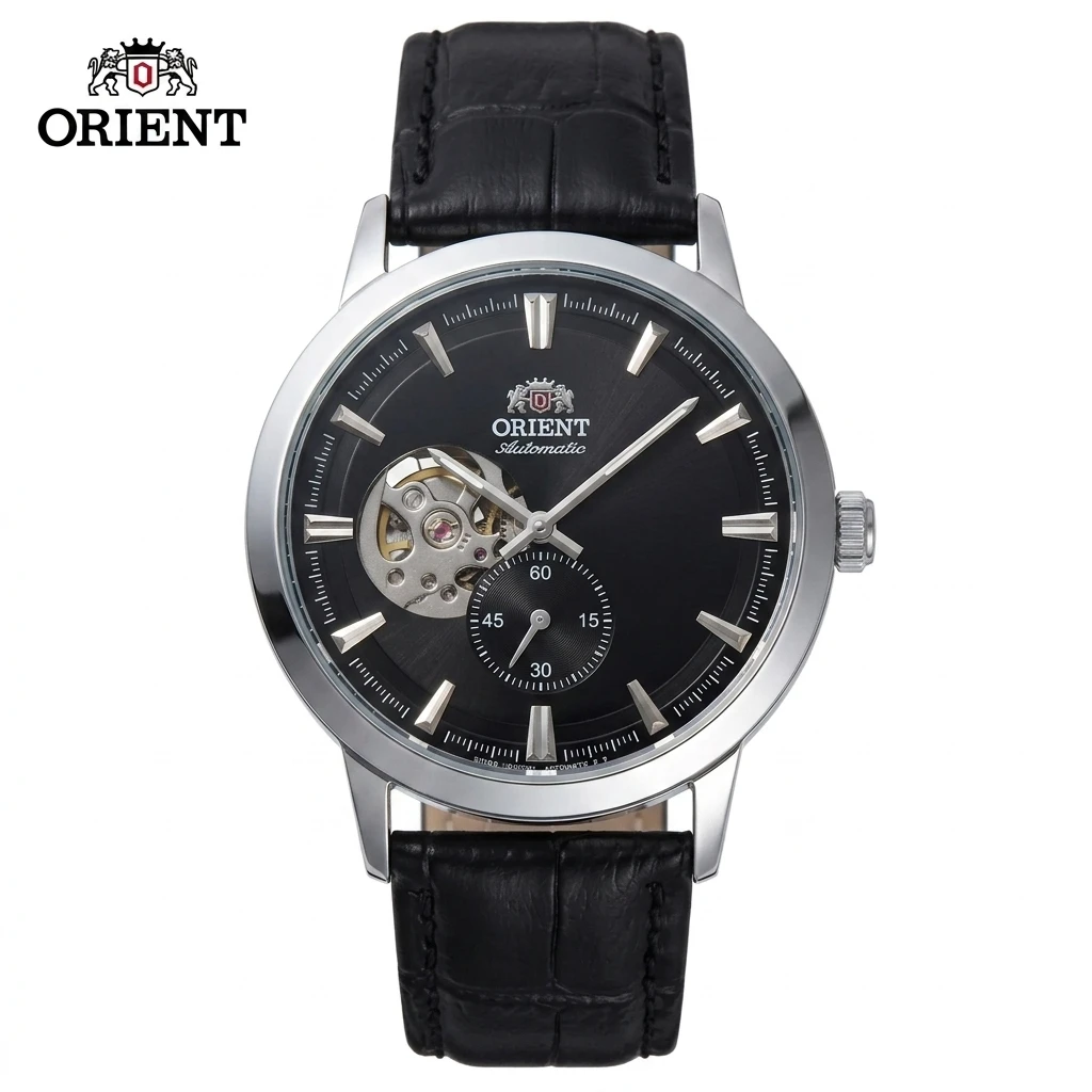 Men ORIENT Open Heart Skeleton Automatic Mechanical Wristwatch Small Second Dial Cowhide Leather Strap Business Watch