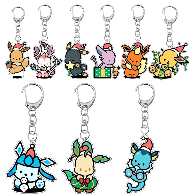 

Мультфильм Рождество Eeveelution аниме акриловый брелок украшение Leafeon Espeon Flareon Sylveon Vaporeon брелок кулон Шарм