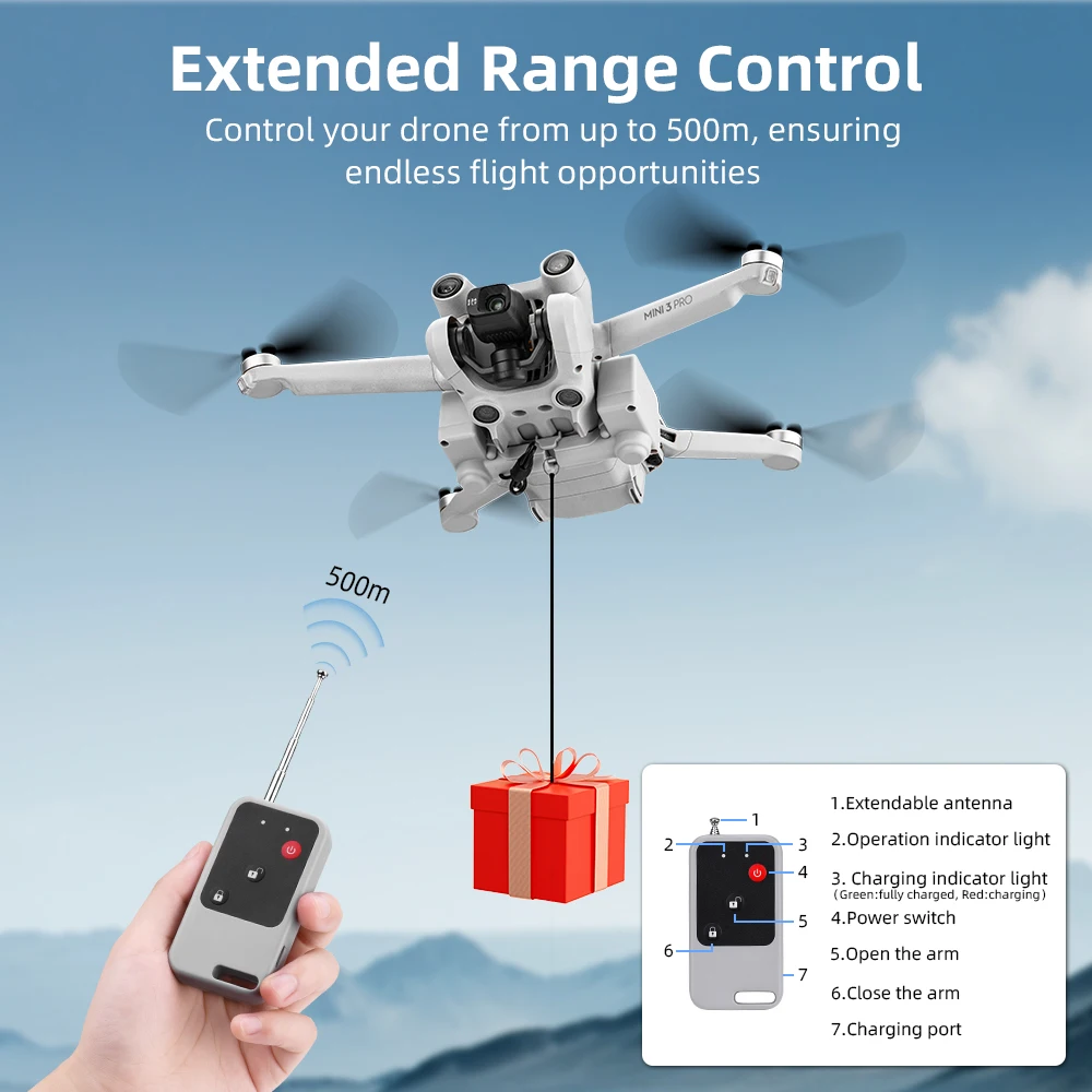 Drone Delivery Device Payload Air Dropper System for DJI DJI Mini 3/3 Pro Wedding Fishing Bait Search&Rescue Transport Accessory