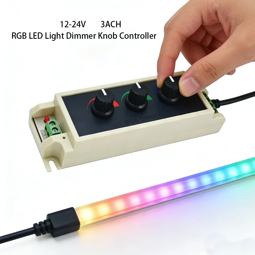 LED Dimmer Knob Controller, DC12V-24V 3-Channel RGB Strip Controller, Compatible with RGB/Single/Dual Color LED Strips