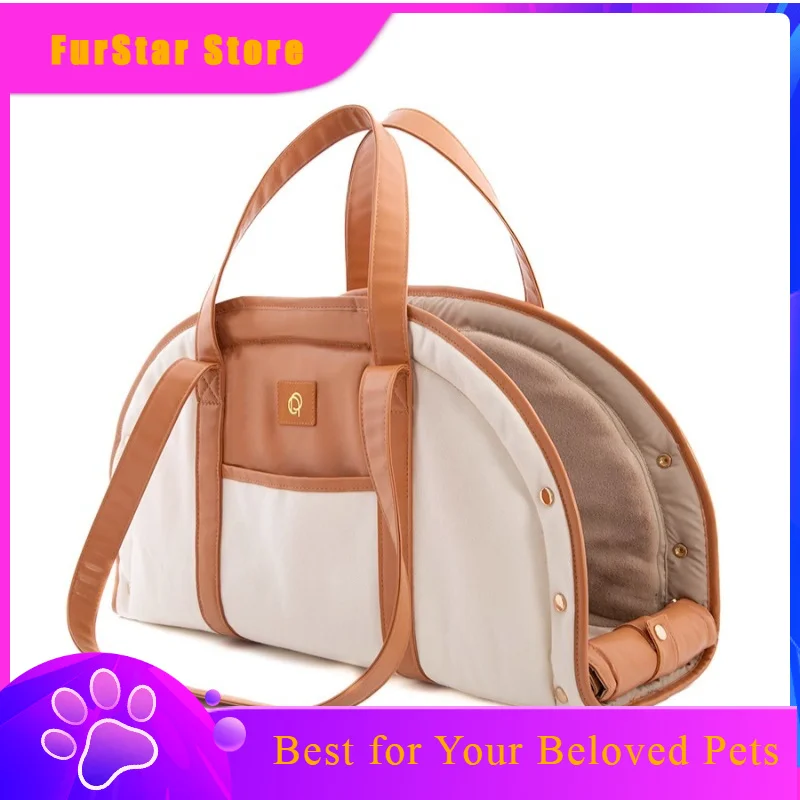 FurStarHigh-quality Leather Pet Bag With Thickened Rabbit Fur Lining For Warmth And Comfortcarrier Bag For Dogs Cats Pet Backpac