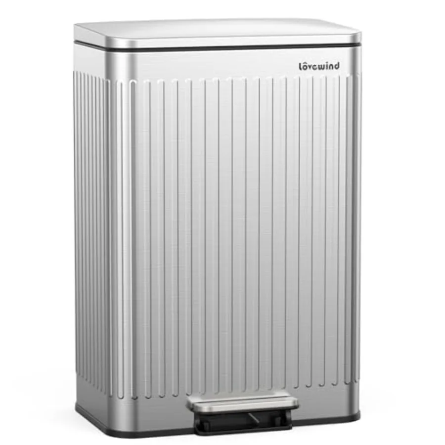 

60 Liter/ 16 Gallon Stainless Steel Trash Can with Soft-Close Lid, Large Footstep Garbage Can with Roman Texture, Removable Inn