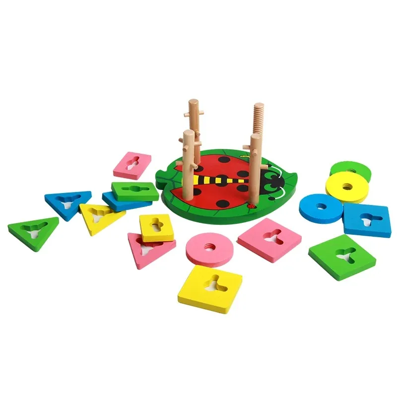 Zabawka Montessori Drewniane Klocki Edukacyjne Wczesna Nauka Dopasowywanie Kolorów i Kształtów Puzzle dla Dzieci Chłopców Dziewcząt