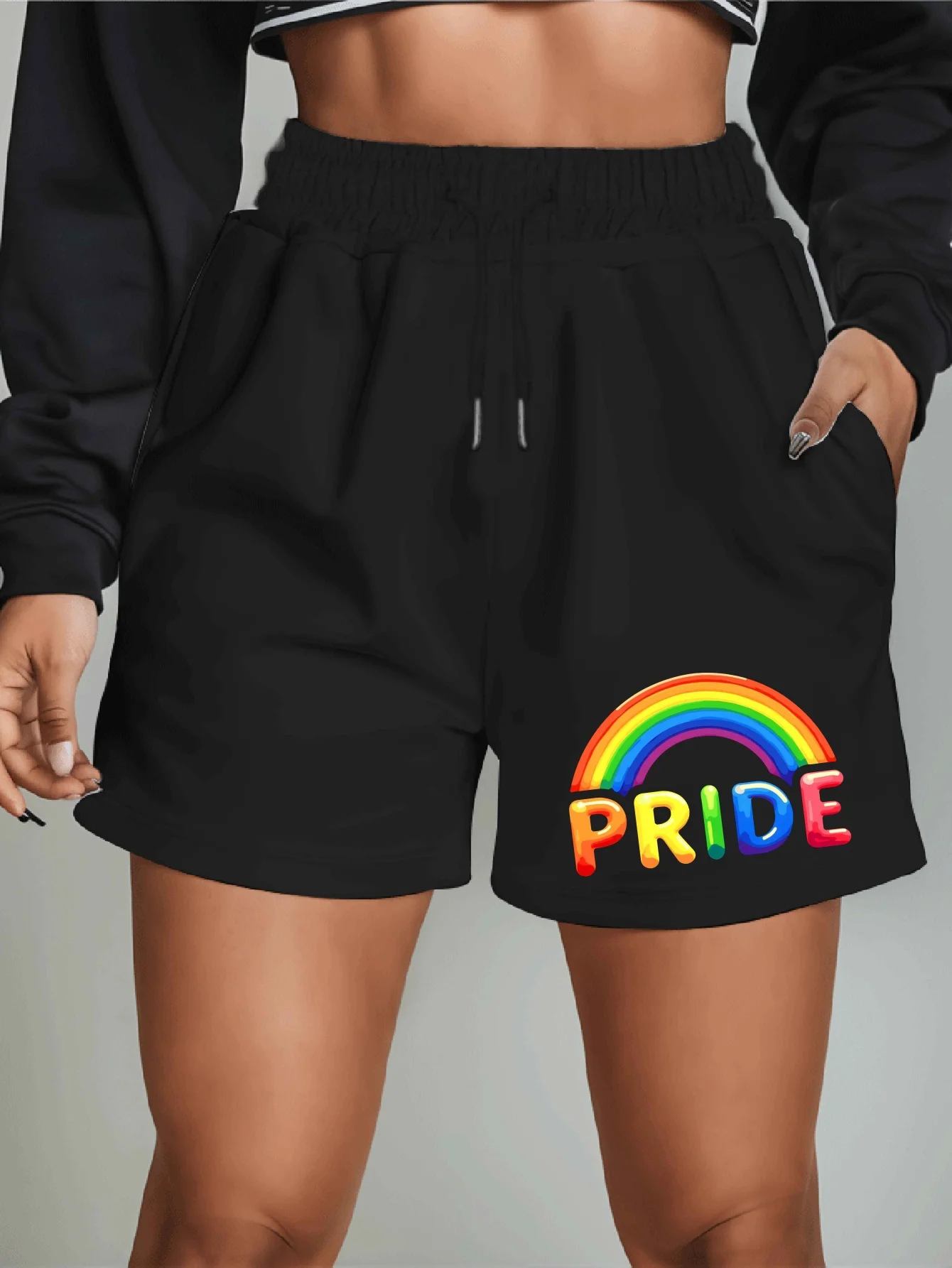 

Женские летние шорты с радужным принтом, эластичный пояс, влагоотводящие и дышащие, подходят для занятий спортом, бега и фитнеса.