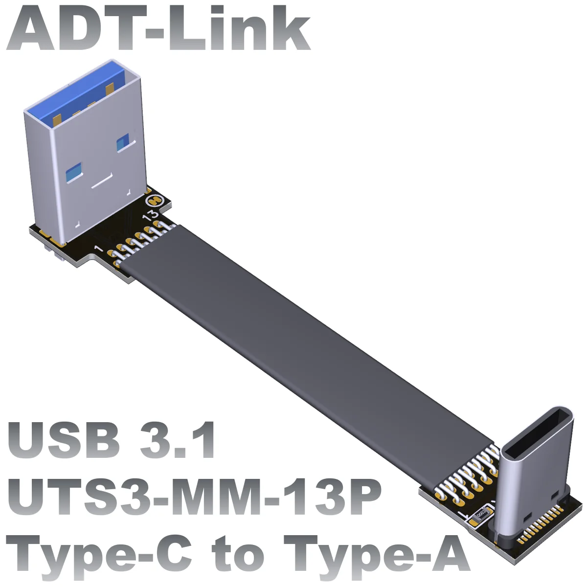 ADT USB3.1 плоский Удлинительный кабель штекер A-штекер C type-c Встроенный кабель в изогнутом шасси