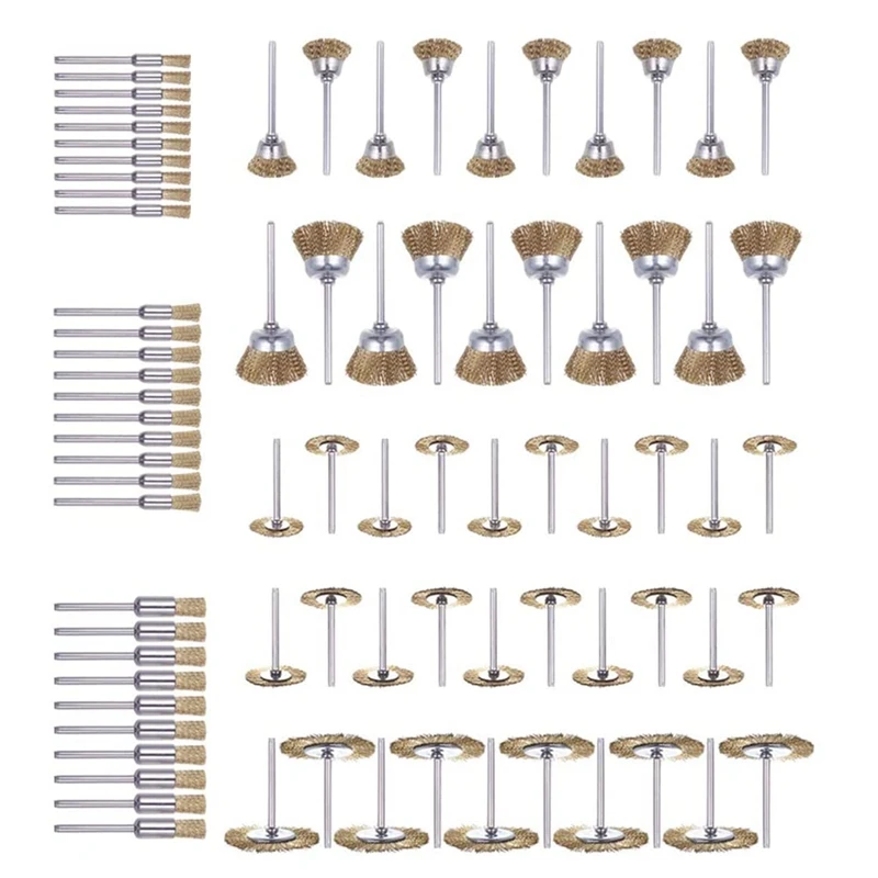 80 Pack Wire Brushes Set, Brass Wire Wheels Brushes Pen-Shaped Bowl-Shape T-Shape Brushes Set Kit Accessories