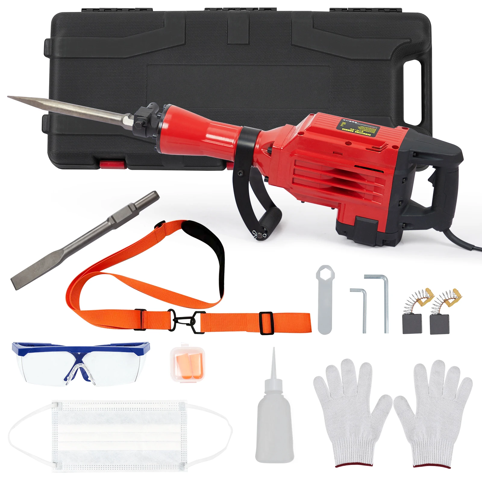 

3600W Electric Jack Hammer Demolition Tool Kit with 2 Chisel Bits Heavy-Duty Concrete Breaker Power Hammer