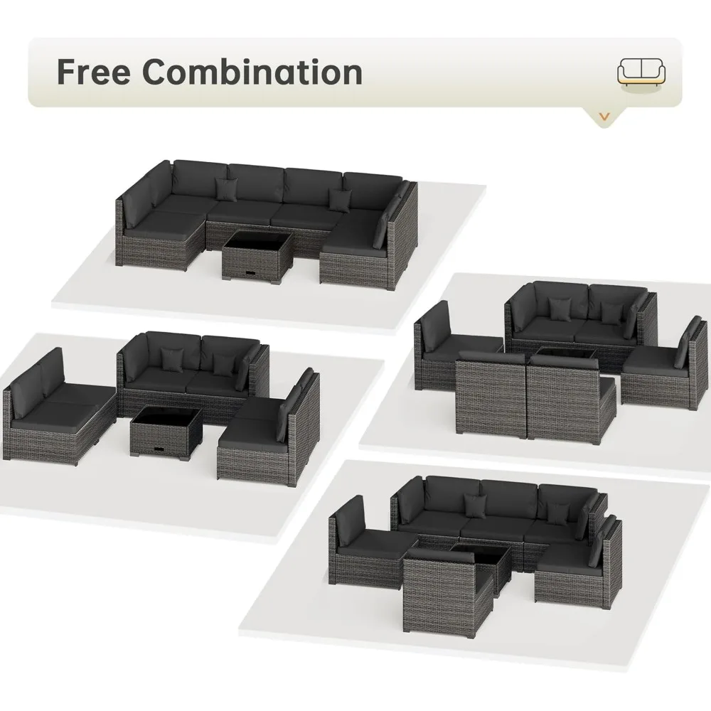 7 Piece Patio Furniture Set, Outdoor Furniture Patio Sectional Sofa, All Weather PE Rattan Outdoor Sectional with Cushion