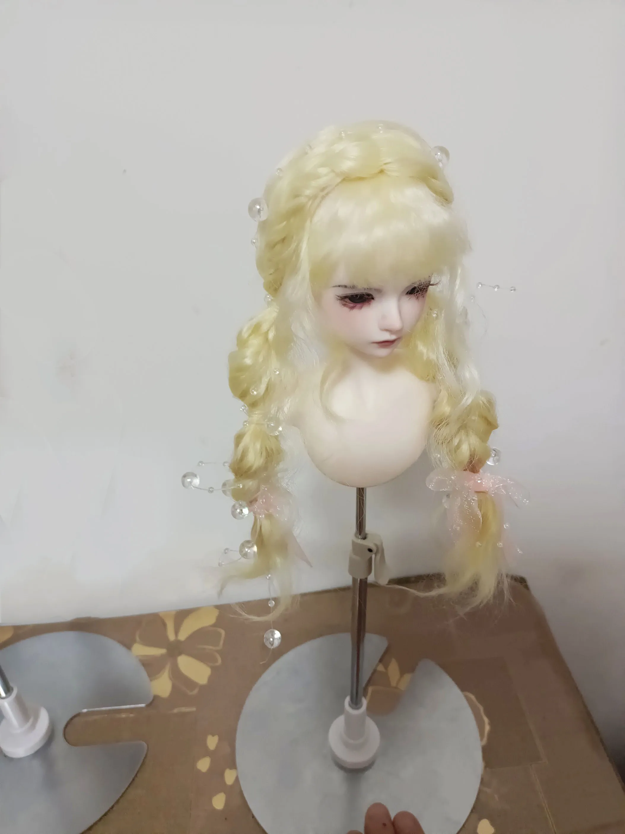 Hardhead Shell 1/4 BJD Doll Mohair Wig, Light Gold Small Roll Wig Free Shipping