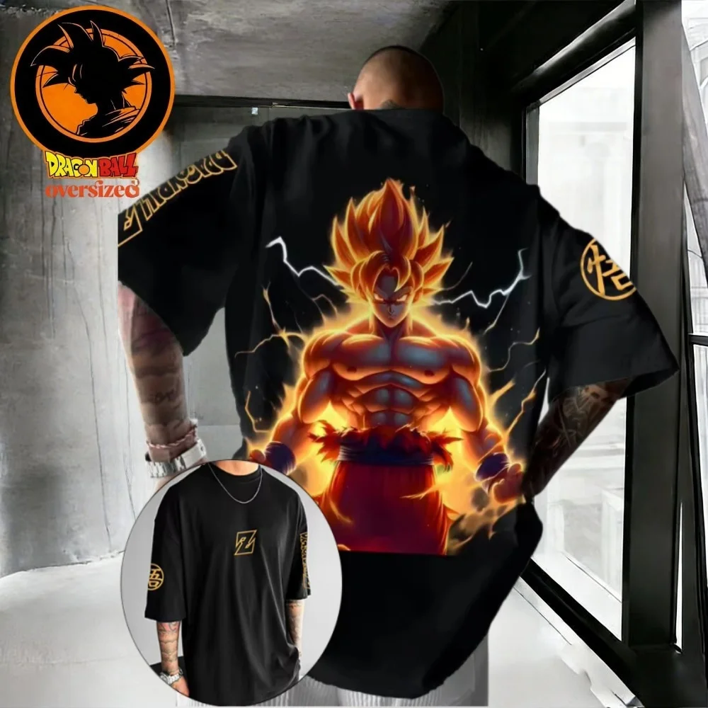 2026 Sommer Dragon Ball Retro Hochwertiges Baumwoll-Herren-Oversize-T-Shirt mit Goku-Aufdruck Unisex Kinder-Freizeit-Kurzarmshirt