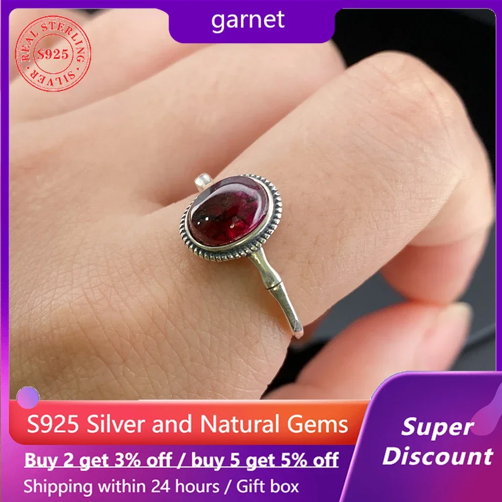 New s925 silver ring paired with natural garnet gemstone design is suitable for women's rings, parties, jewelry gifts, exquisite