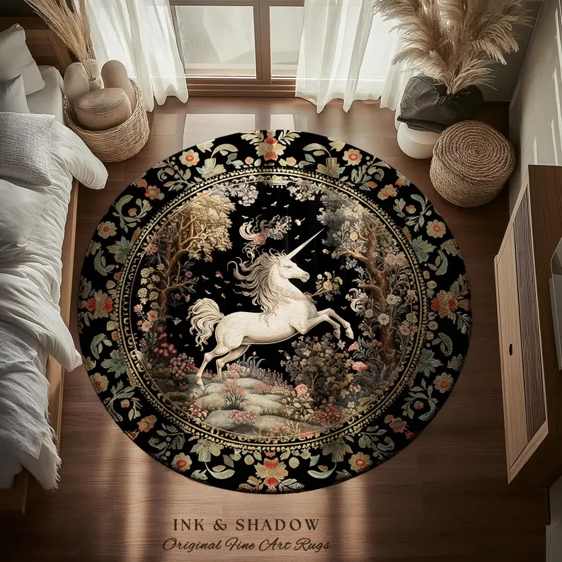 Fantasy Unicorn Forest Pattern Area Carpet Mat Rug Home Decoration Medieval Vintage Modern Living Room Floor Rug Carpet