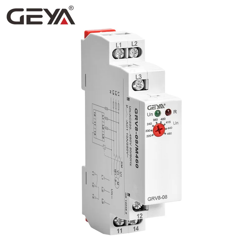 GEYA Din Rail Mounted 3 Phase Voltage Relay 10A Phase Failure Phase Sequence with CE CB GRV8-08