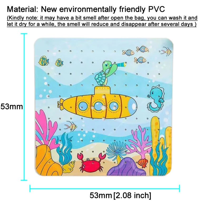 53x53cm Square Cute Cartoon PVC Bath Mat Anti-Slip Shower Bathtub Mats With Sucker Soft Bath Pad Kid\'s Elder Bathroom Carpet Rug