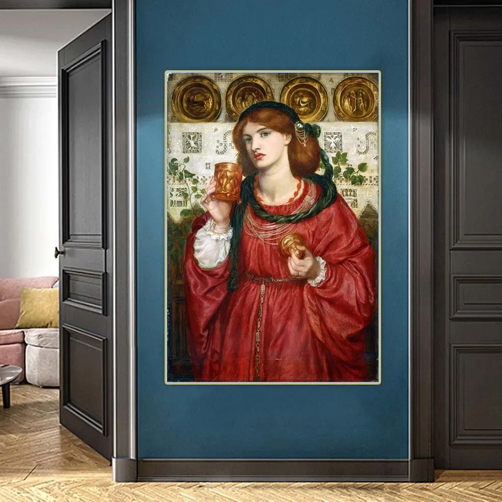 دانتي غابرييل روسيتي "الكأس المحبة" لوحة زيتية قماشية جماليات ديكور فني خلفية صورة ديكور غرفة المعيشة المنزلي #1