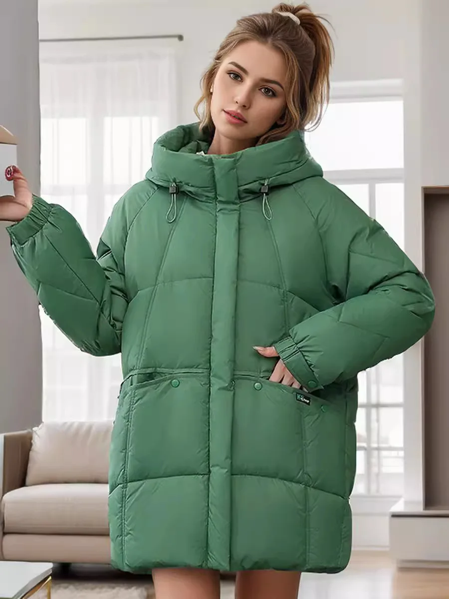 Woman Down Jacket Long Puffer 2024 New Coat Thicken Fashion Warm Thick Fashion Hodded Coat Female Stylish Woman Winter Clothes