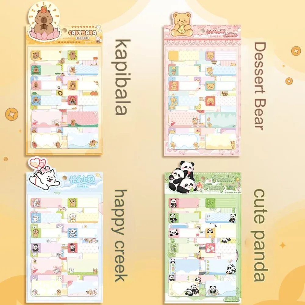 6pcs Cartoon Capybara Name Stickers Waterproof Handwritten Marking Sticky Notes Self-adhesive Labels Tag Stationery Stickers