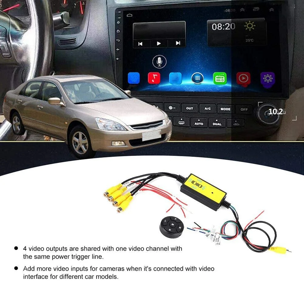 4To1 Car Panoramic 360 Camera Video Reversing Switch Box Car Blind Spot Camera Video Switch Box Wireless Remote Control