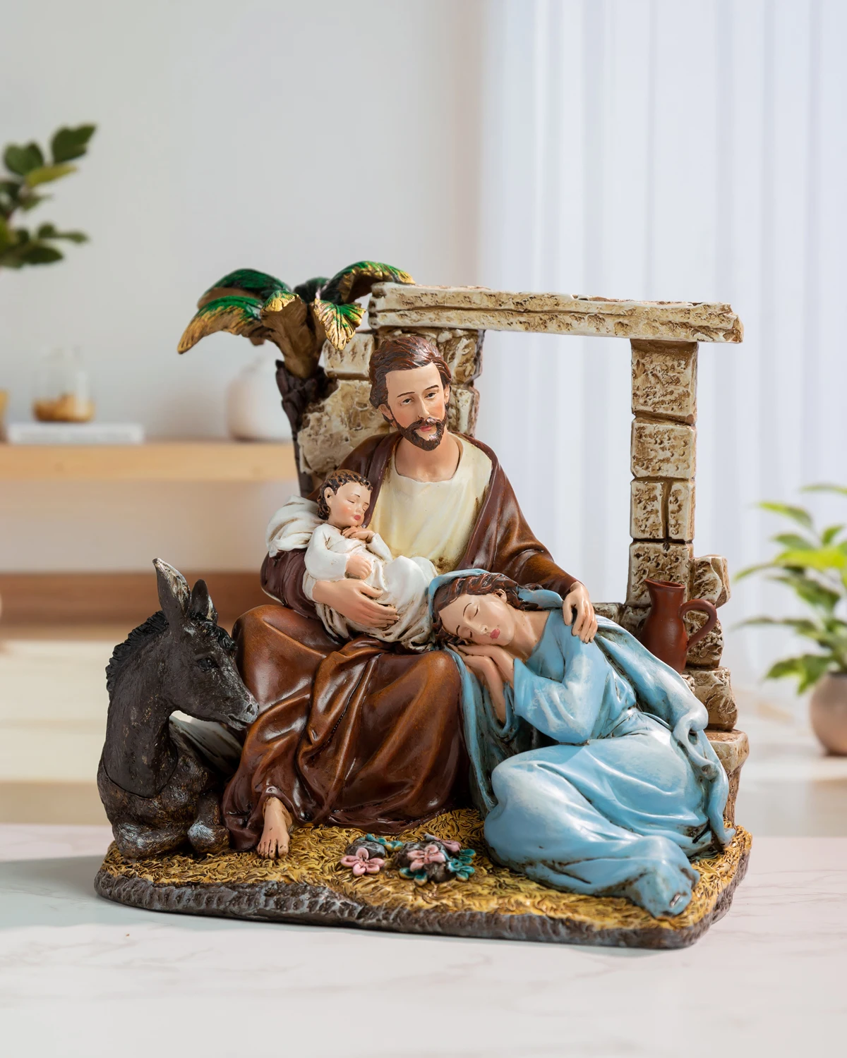 7.24''H Catholic Resin Statue of Holy Family|Nativity Scene|Detailed Stable Setting for Christmas & Home Devotion
