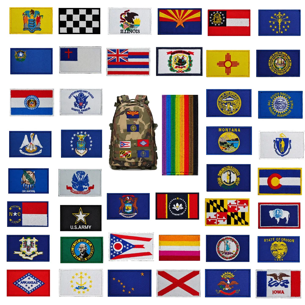 

Hot Selling 3D Embroidered Armbands American 50 State Flag Accessories Stickers Backpack Custom Jacket Patches for Clothing