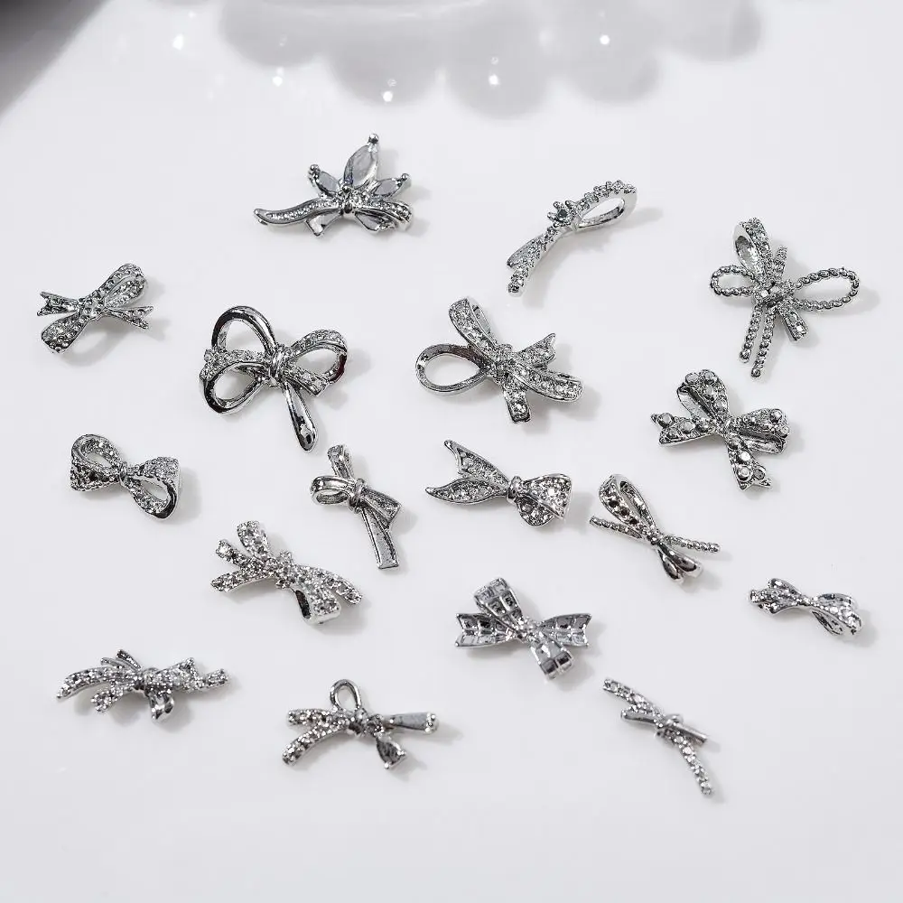 10pcs 3D Nail Art Decor Ribbon Bow Rhinestones Bow Shaped Nail Charms Metal Alloy Exquisite Manicure Decoration Diy Decoration