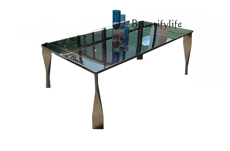 

Italian Natural Marble Dining-Table Large Flat Restaurant Rectangular Villa Modern Light Luxury Dining Table