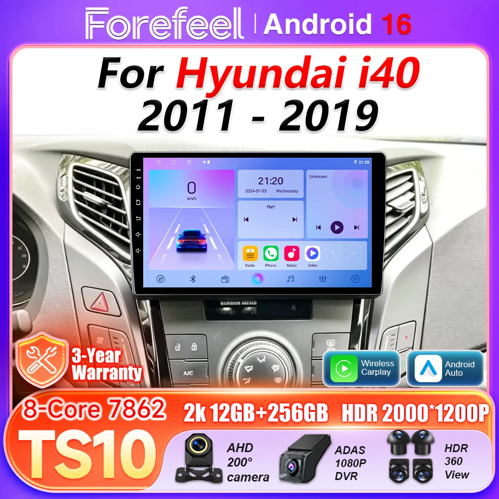 

Android16 Auto Carplay For Hyundai I40 2011 2012 2013 - 2019 Car Radio BT 5G Wifi Video Multimedia Player GPS DSP Touch Screen