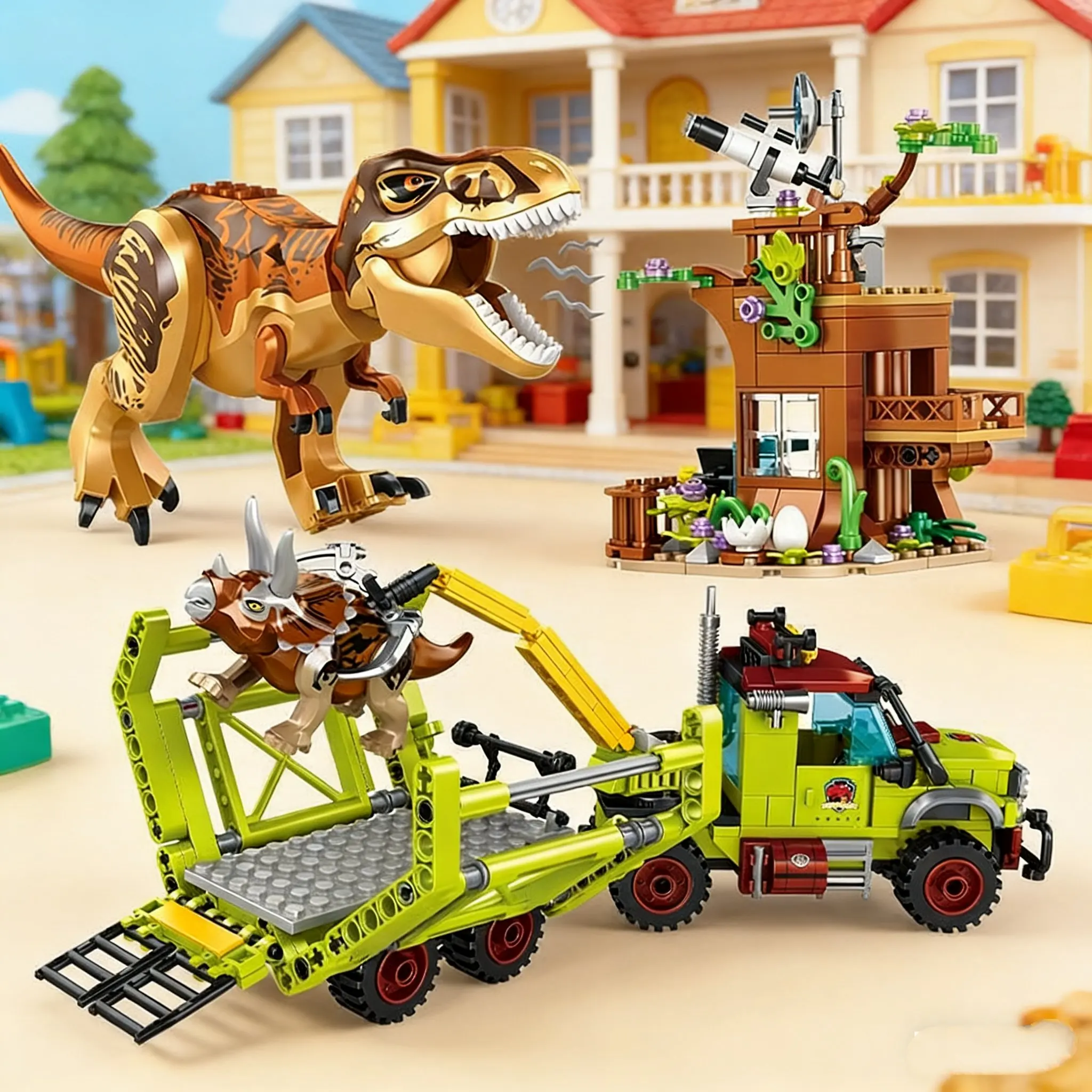 Jurassic Dinosaur T-Rex Truck Model Building Blocks Indominus Rex Dino World Set With Figures Bricks DIY Toys For Kid Adult Gift - view 6