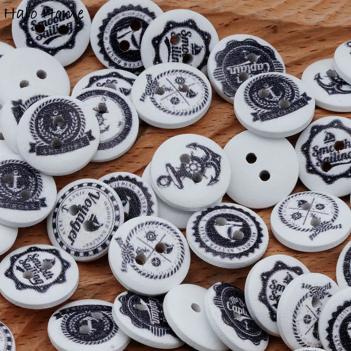 50pcs Ocean Navigation Theme Round Wooden Buttons Sewing Scrapbook Clothing Gifts Crafts Handwork Accessories 15mm