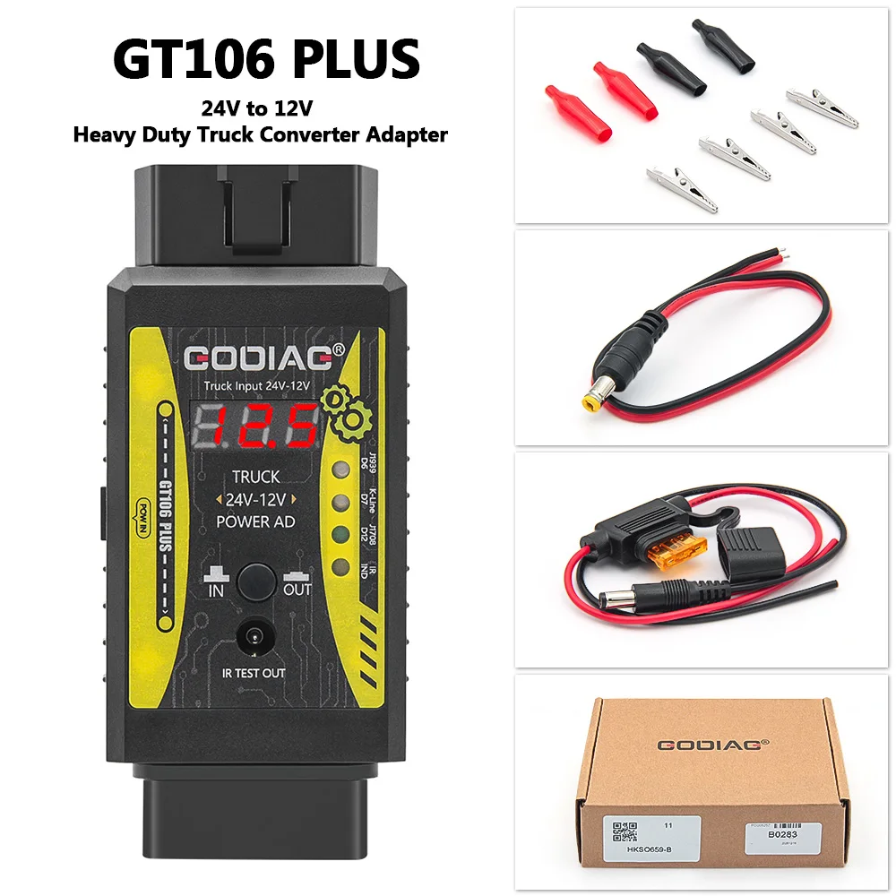 GODIAG GT106 PLUS 24V to 12V Truck Adapter Fuel Injector Cleaning Relay Testing for X431/Diagun/ThinkCar/DBScar II