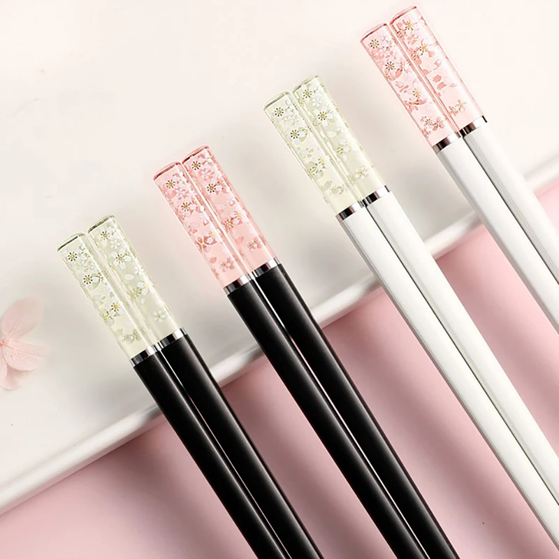  Amber Sakura Japanese Chopsticks Pink Cherry Blossom Sushi Reusable Food Sticks Antibacterial Anti-slip Chopsticks Tableware