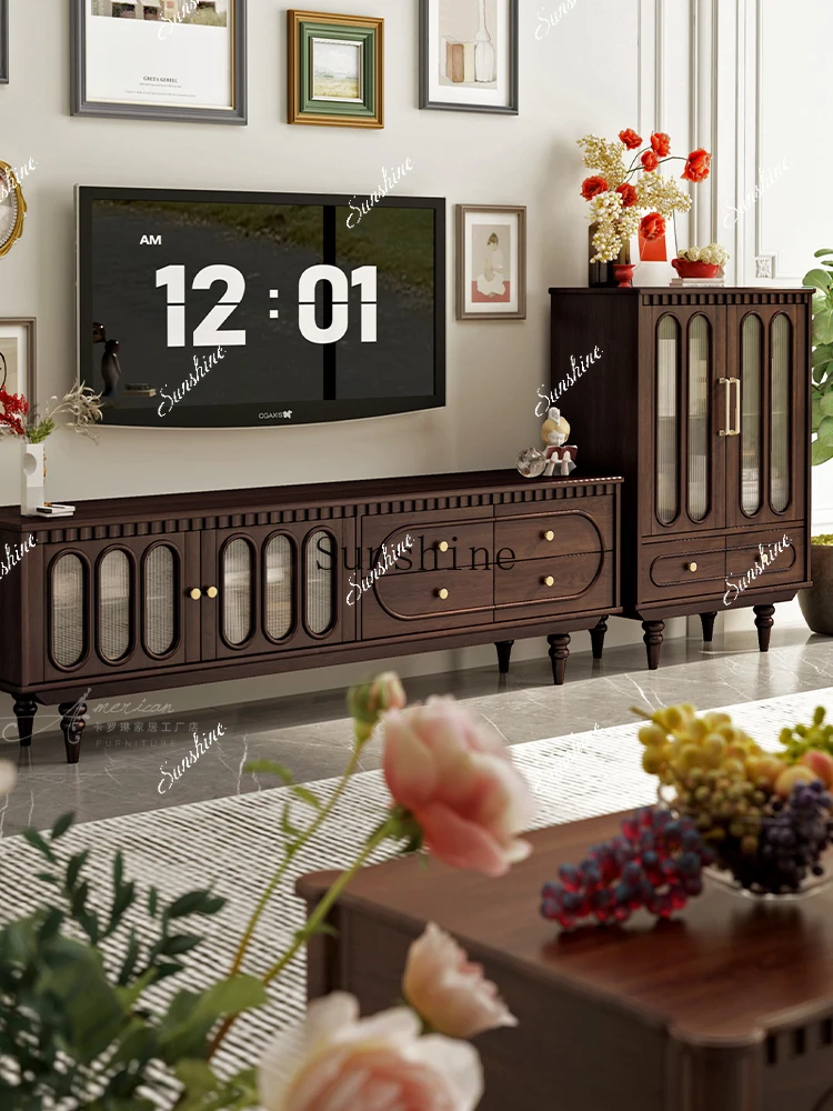 

American light luxury retro pure solid wood simple locker living room furniture FT