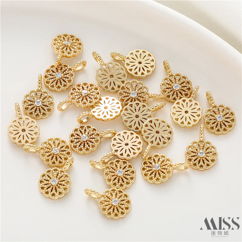 14K Gold Plated Zircon Inlaid Sunflower Pendants, Color Retention Charms for DIY Bracelet & Necklace Jewelry