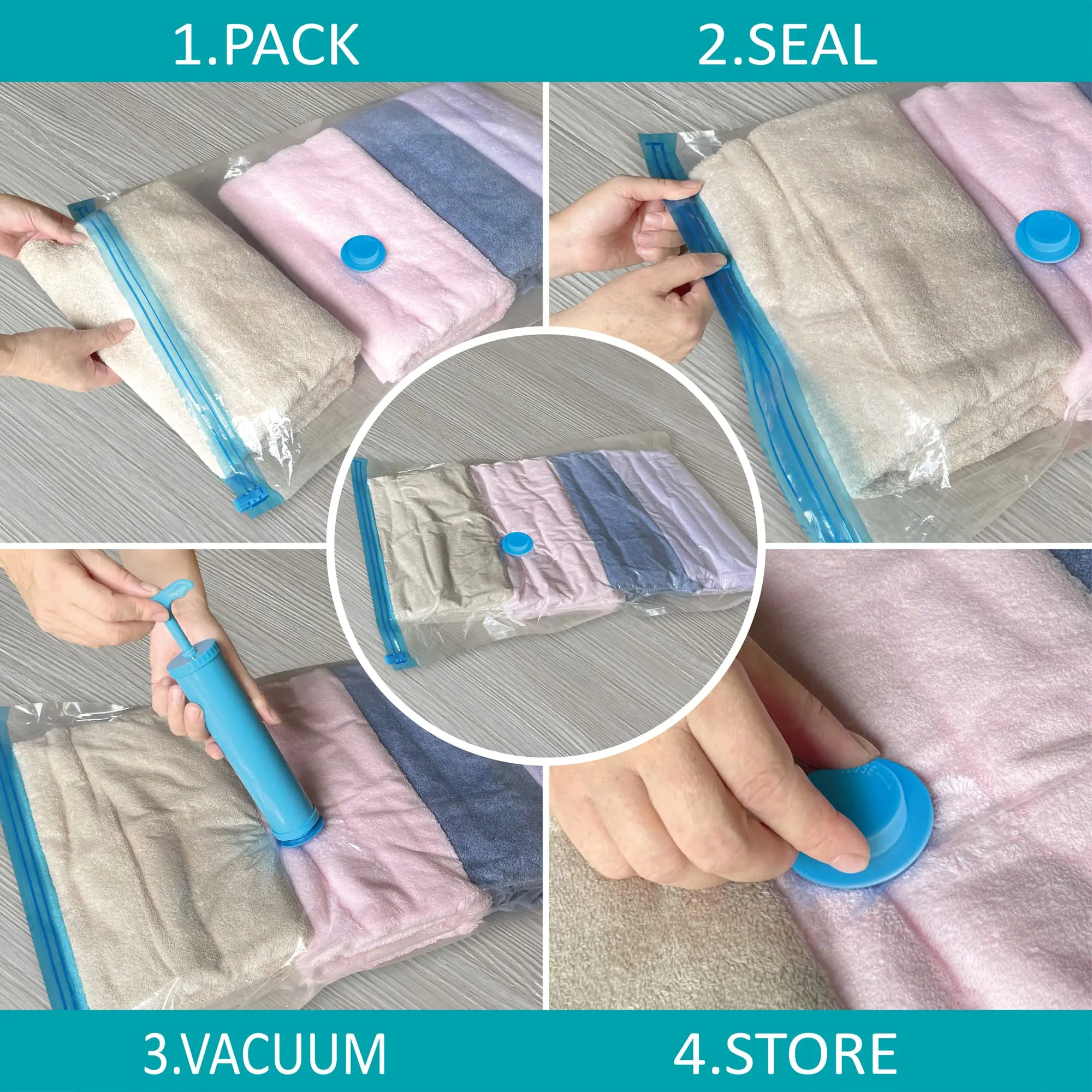 Vacuum Storage Space Saver Bags With Hand Pump Compressed For Clothing,Comfort Items Blankets Home Travel Packing Organizer