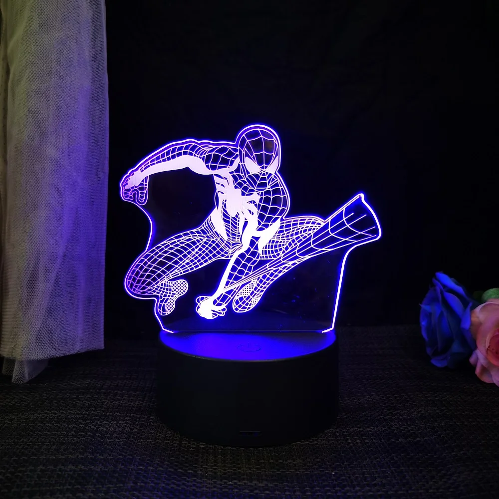 Spiderman 3D Acrylic Night Light USB Stereo LED Desk Lamp Phantom Light Surprise Birthday Gift LED Light Using USB and Battery