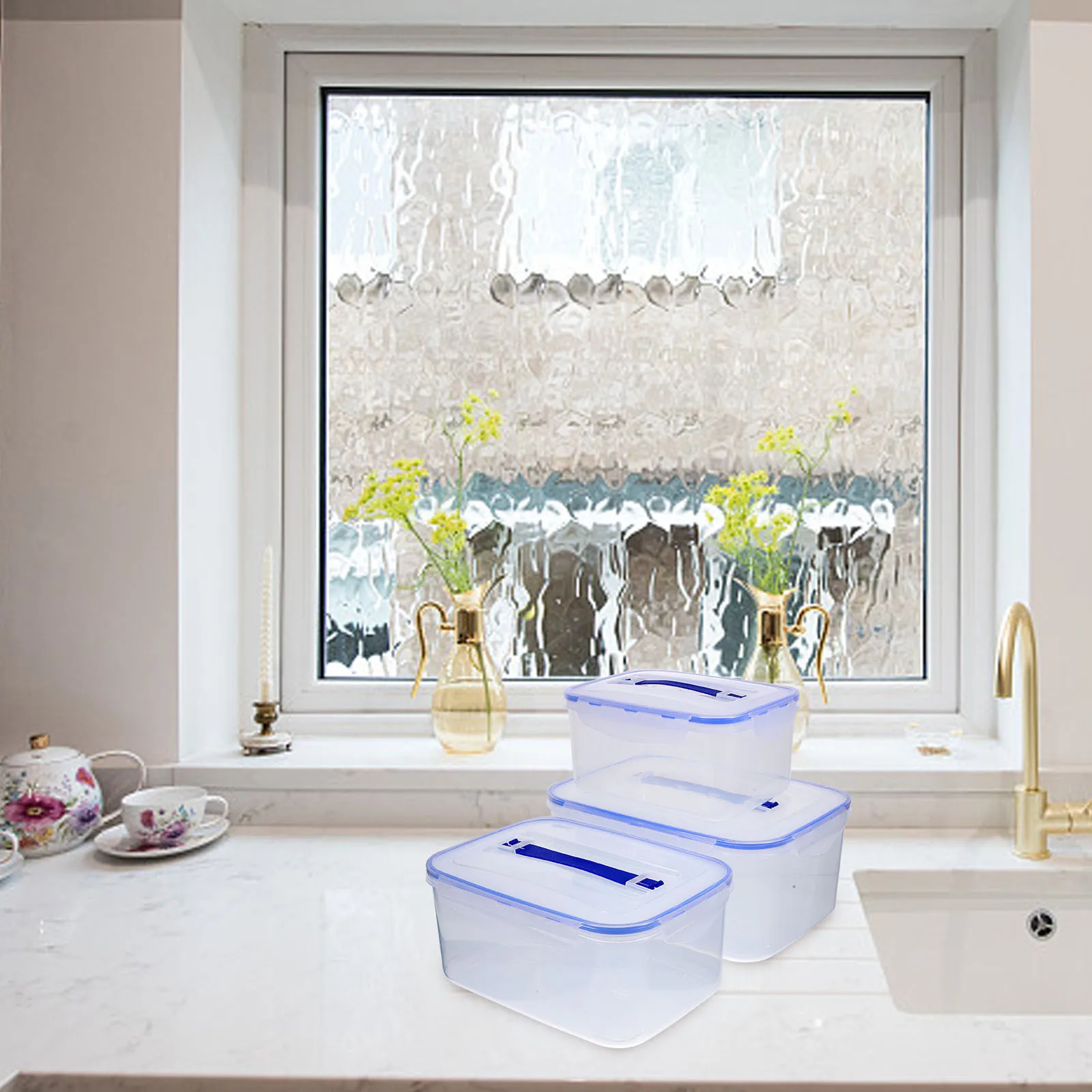 

3pcs Food Storage Box Transparent Plastic Container For Grain Beans Flour Candy With Handle Airtight Storage Solution