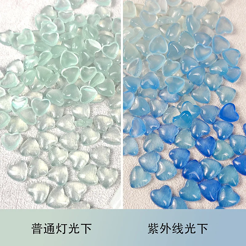 100Pcs UV Sensitive Heart เล็บตกแต่งศิลปะ Mix 4/6/8มม.แสงไฟสีเปลี่ยน Rhinestone อัญมณี Kawaii เรซินพีชหัวใจชิ้นส่วน YT-7