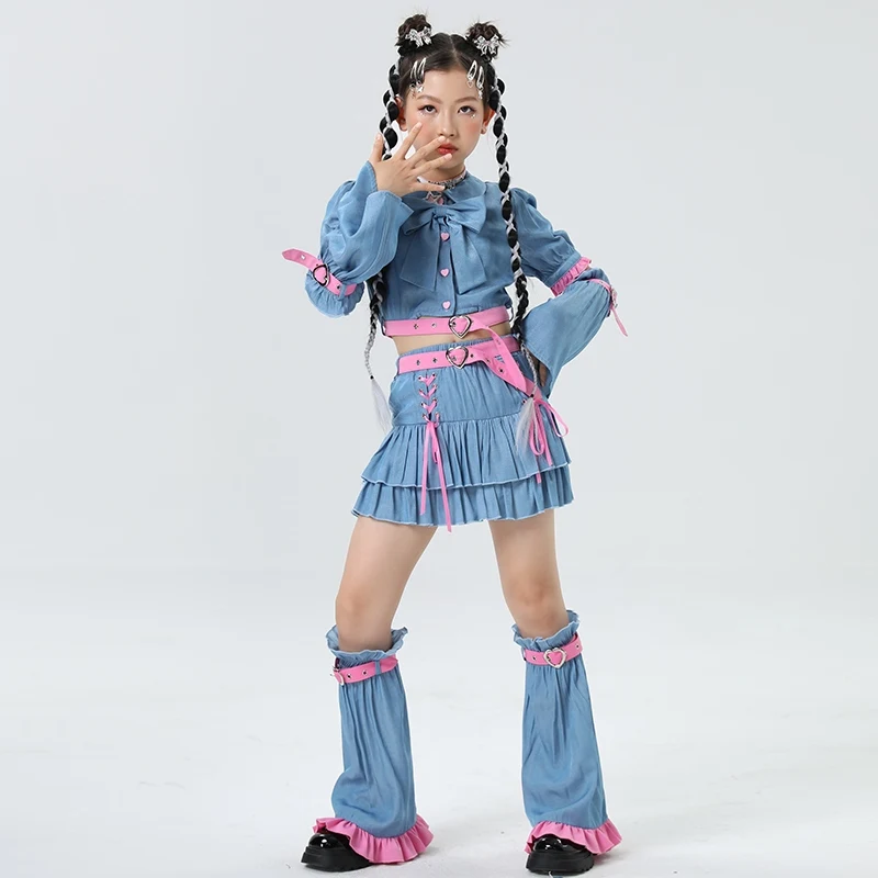 2025 Nieuwe Meisjes Groep Prestaties K-pop Outfits Kids Jazzdans Kostuum Kinderen Ballroom Dans Kleding Street Wear XS 9851