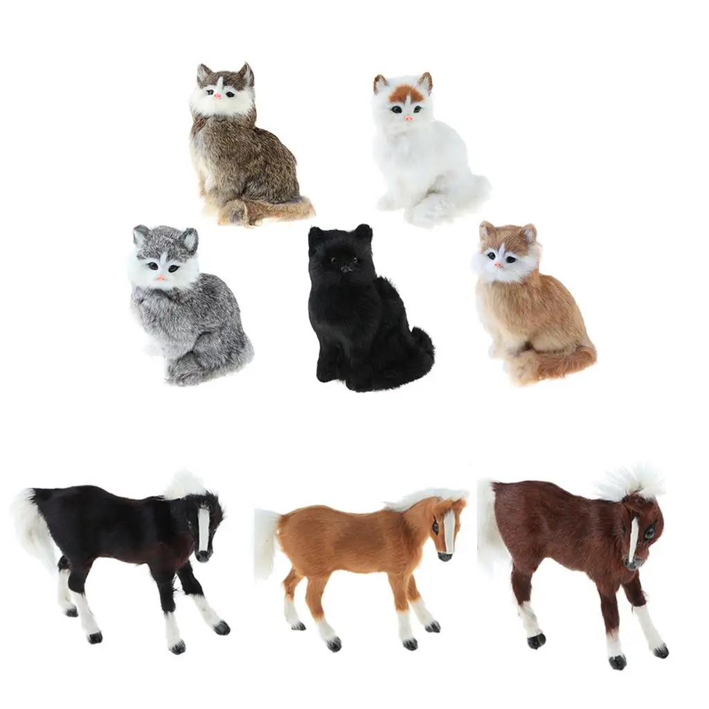 Light Brown Horse Doll Faux Fur Handicraft Animal Plush Toy for Living Room Decoration