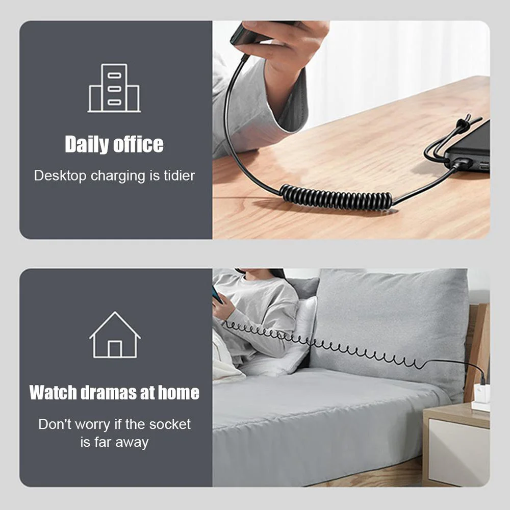 6A Fast Car Charger Cable Retractable USB C 90° Elbow Design with Spring for IPhone Samsung Tablet Laptop Carplay Wire Cords image 2