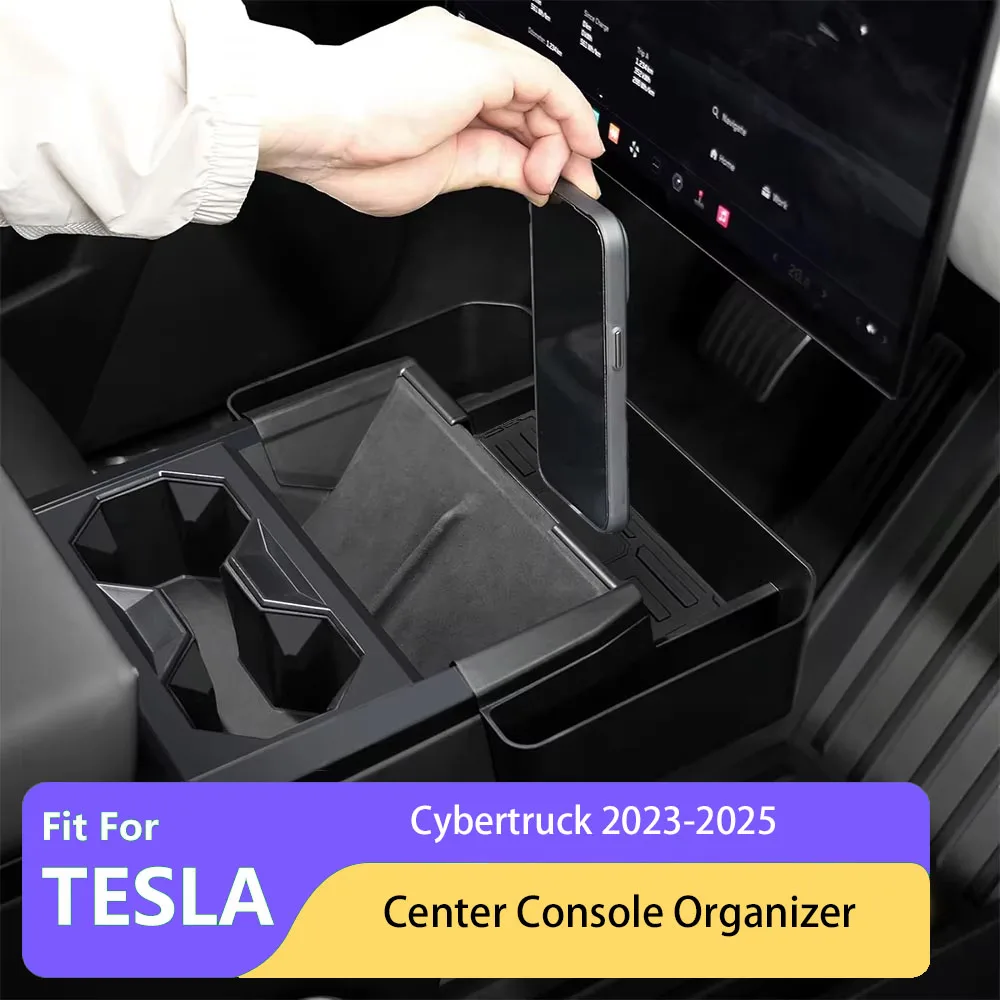 NeWPickup Console Storage Box For Tesla Cybertruck 2023-2025Cup Holders Front Tray Center Console Organizer Interior Accessories