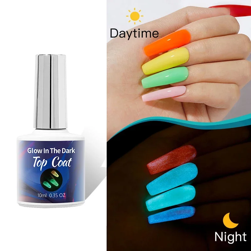 Esmalte de uñas de Gel UV que brilla en la oscuridad, capa superior luminosa, sin toallita, Base de Gel, barniz artístico para manicura, 10ml