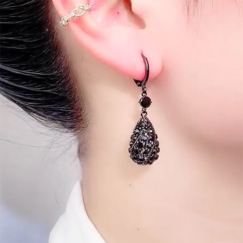 Pendientes colgantes en forma de gota de cristal negro para mujer, accesorios diarios personalizados, joyería de fiesta, regalo de cumpleaños